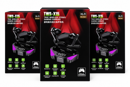 Fone de Ouvido Gamer TWS-X15 Bluetooth 5.2 com Estojo Digital