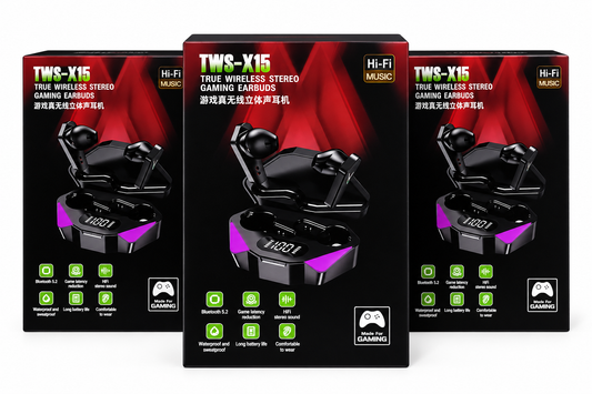 Fone de Ouvido Gamer TWS-X15 Bluetooth 5.2 com Estojo Digital