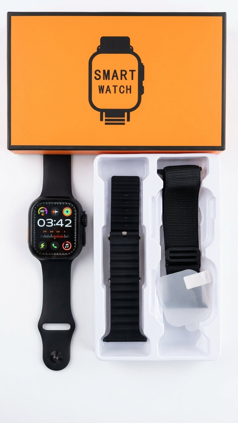 Smartwatch Inteligente Preto com Pulseiras Extras e Carregador Magnético