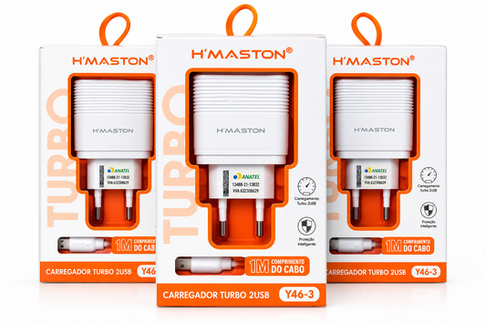Carregador Turbo H’MASTON Y46-3 2 USB com Cabo de 1 m